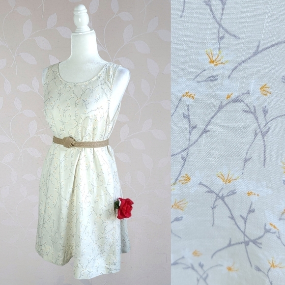 Cynthia Rowley Floral Print Lightweight Linen A Line Dress With Pockets Beige - Picture 1 of 15